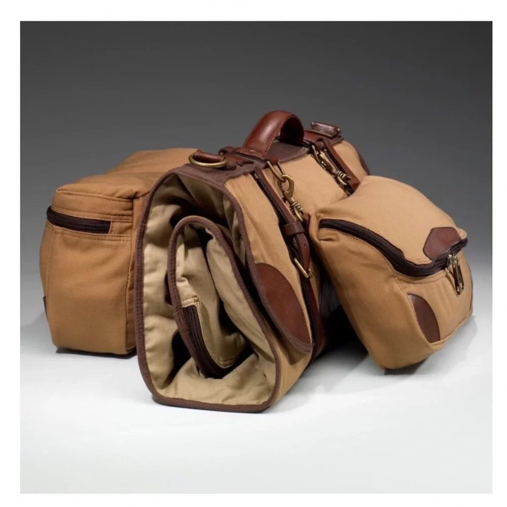 Duluth Trading Co Fire Hose Canvas Garment Bag one night stand Tan Leather Trim